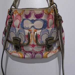 Coach Women's Multicolor Poppy Scribble Logo Hippie 2-Way Crossbody Bag Medium